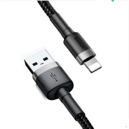 Cafule USB to Lightning charging cable for Apple iPhones in red, black, and grey colour options.