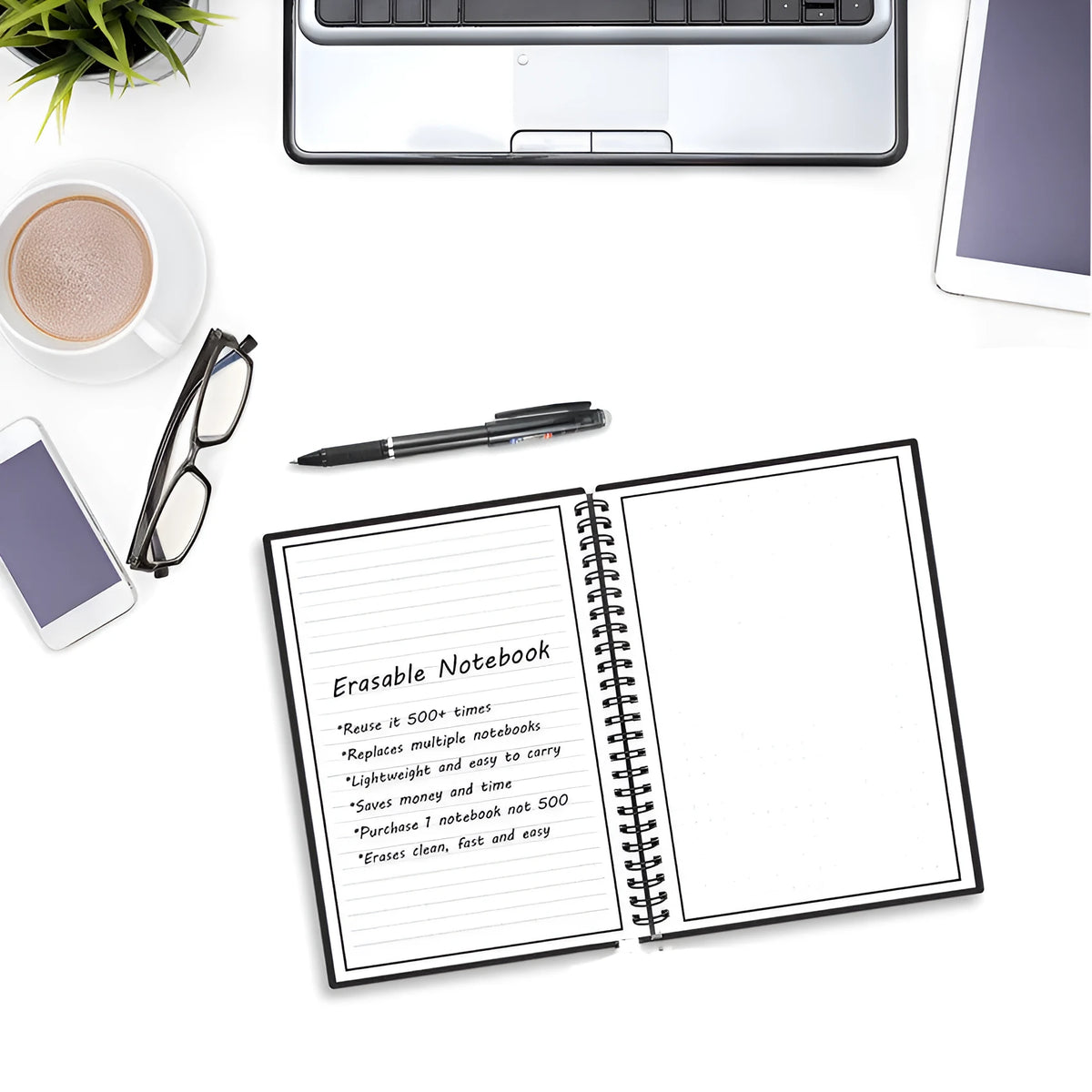 Business intelligence notebook with PVC cover, 30 sheets, 181 x 255 mm, A5 and B5 options, audio recording and handwriting recognition
