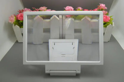 Black and white portable screen amplifier for mobile phones, 18cm long.