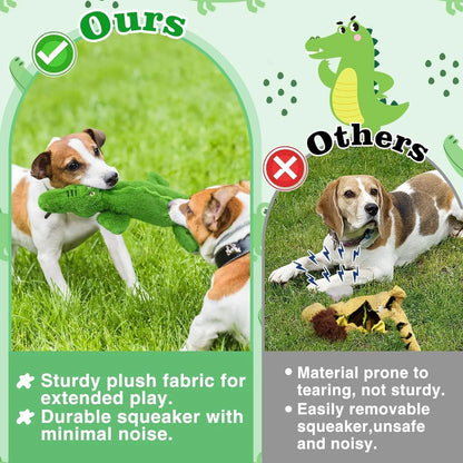 Dark green crocodile dog toy with squeaker and crinkle paper, measuring 20cm for aggressive chewers