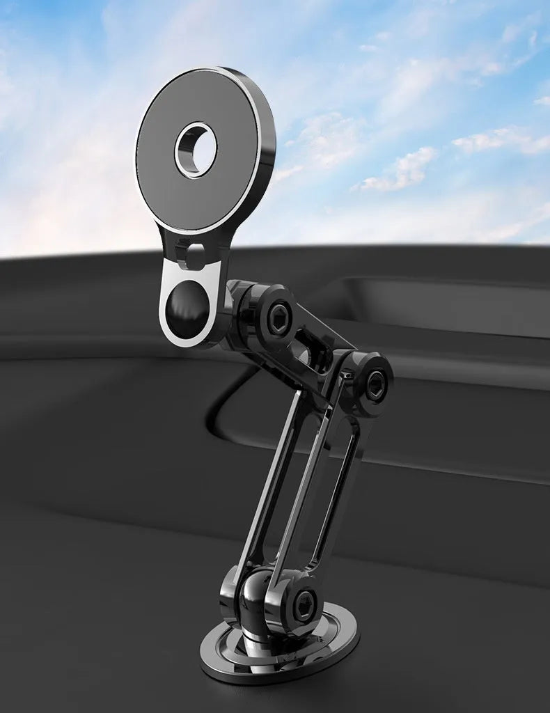 Black magnetic car phone holder with flexible gooseneck arm and 360° rotation capability