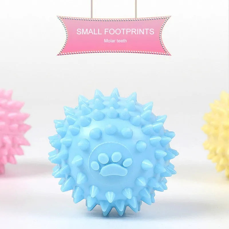 TPR dog chewing ball with footprint texture, 6cm diameter, in blue, pink or yellow