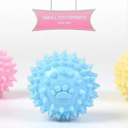 TPR dog chewing ball with footprint texture, 6cm diameter, in blue, pink or yellow