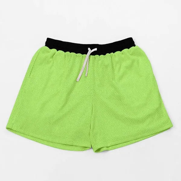 Men's solid colour mesh quick-drying shorts for running and fitness, shown in black.