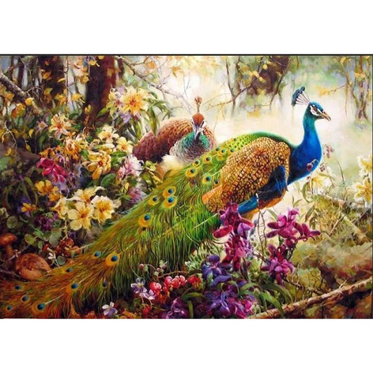 Hand-painted peacock digital oil painting on canvas, 40x50cm