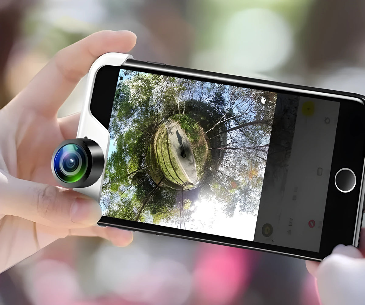 360-degree rotating panoramic camera lens attachment for compatible Apple iPhone models
