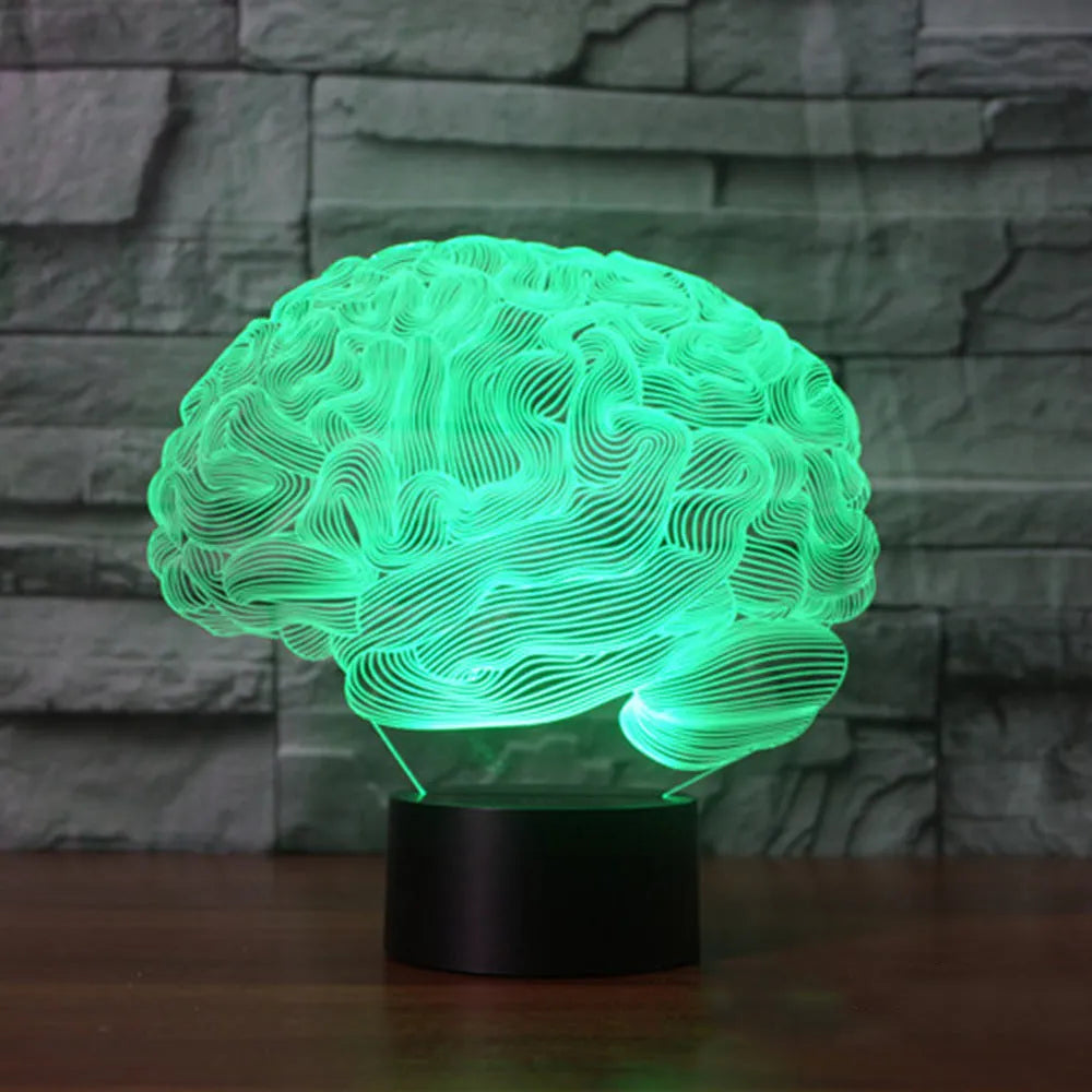 3D acrylic brain illusion LED lamp on black ABS base with remote control