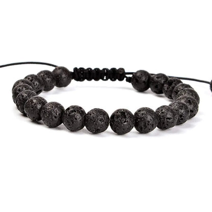 Women's flat knot braided healing bracelet hand-woven with natural gemstone beads in geometric pattern