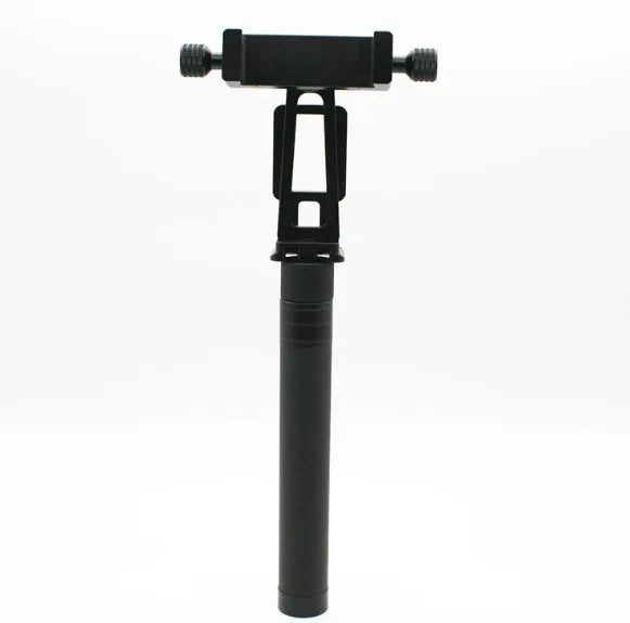Black retractable selfie stick extended to 100cm with phone attached and Bluetooth remote