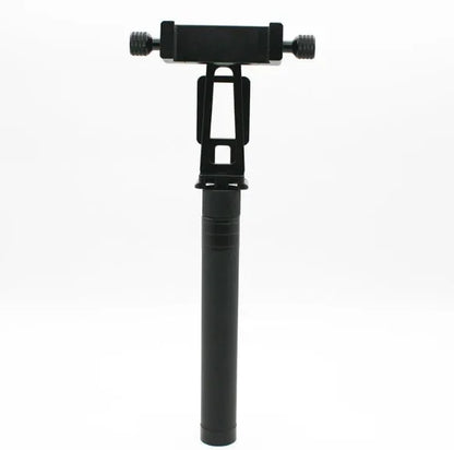 Black retractable selfie stick extended to 100cm with phone attached and Bluetooth remote