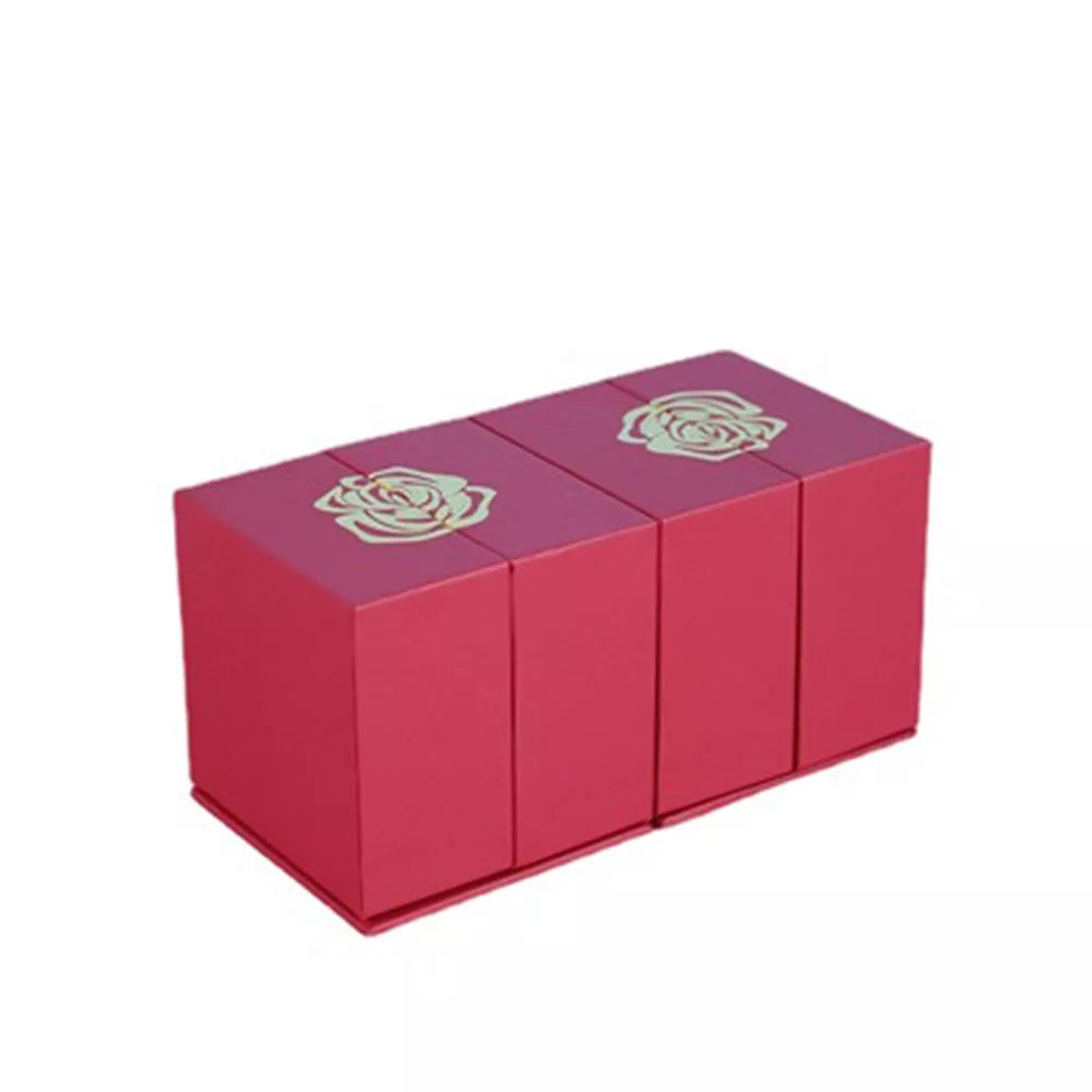 Valentine's Day Metal Rose Jewelry Gift Box Necklace with adjustable crystal necklace and maroon gift box