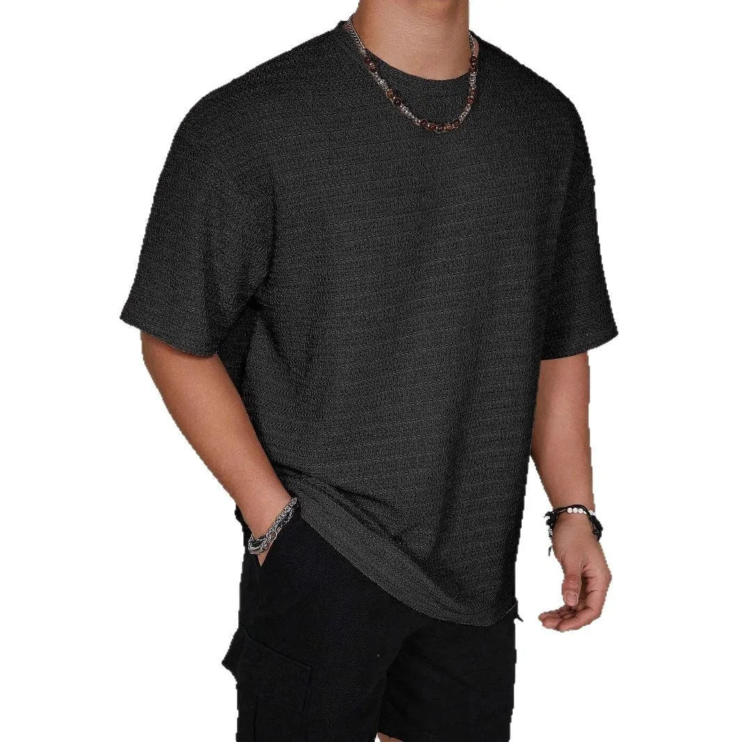 Men's loose fit hollow out t-shirt in solid colour with round neck and short sleeves