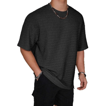 Men's loose fit hollow out t-shirt in solid colour with round neck and short sleeves