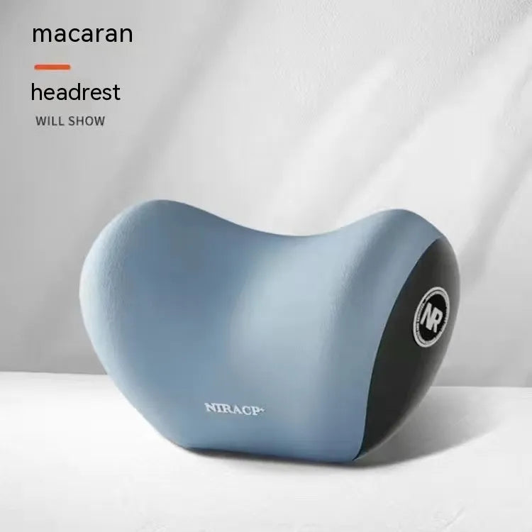 Car headrest pillow and lumbar support pillow set in a choice of five colours on a car seat.