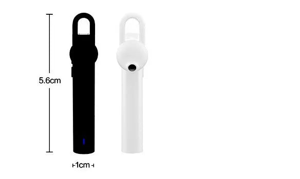Black wireless Bluetooth headset showing compact 5.6cm design with charging cable