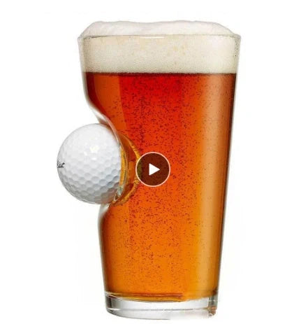 Elegant beverage glass with a unique golf ball embedded within the crystal-clear borosilicate frame, perfect for serving cocktails, iced tea, and desserts.