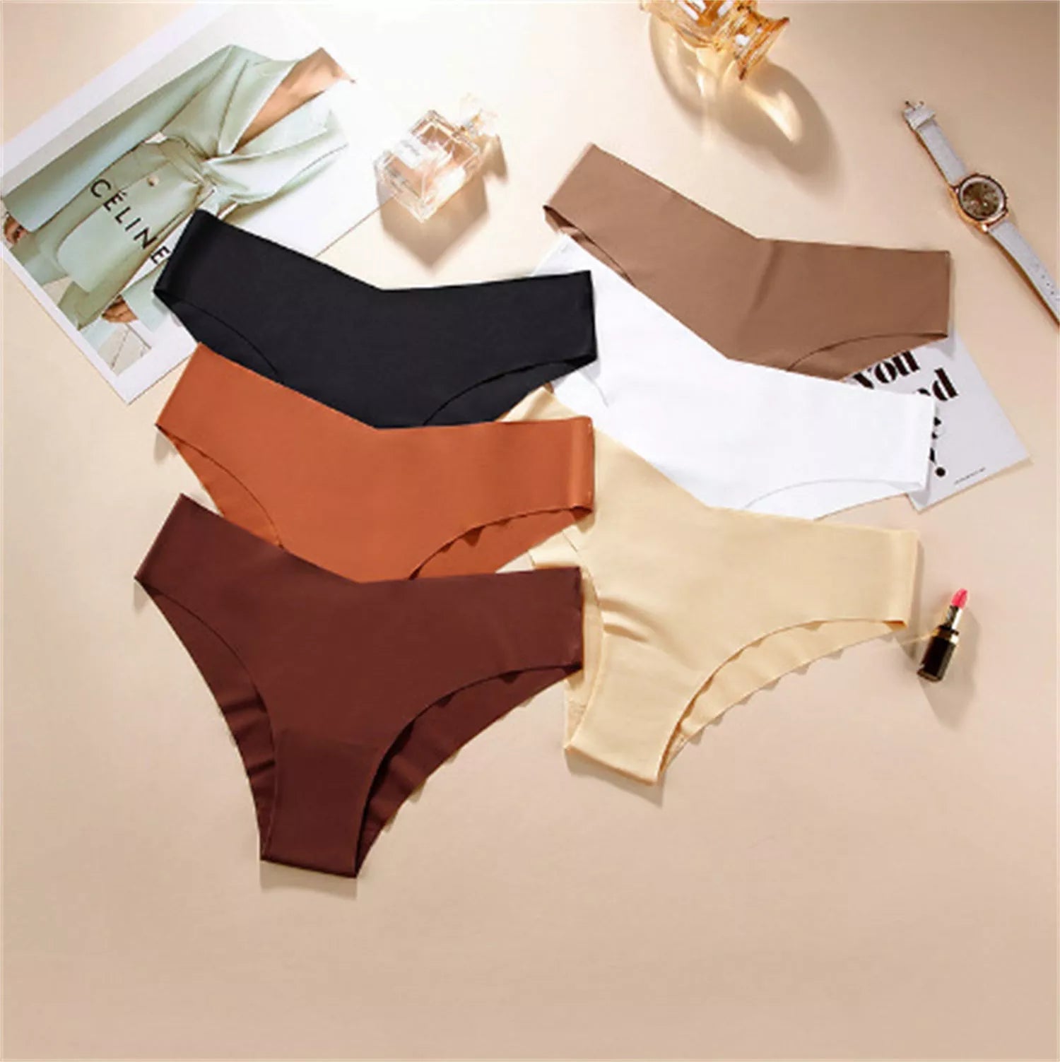 Women's V-shaped Waistband Seamless Ice Silk Panties in 5 colors