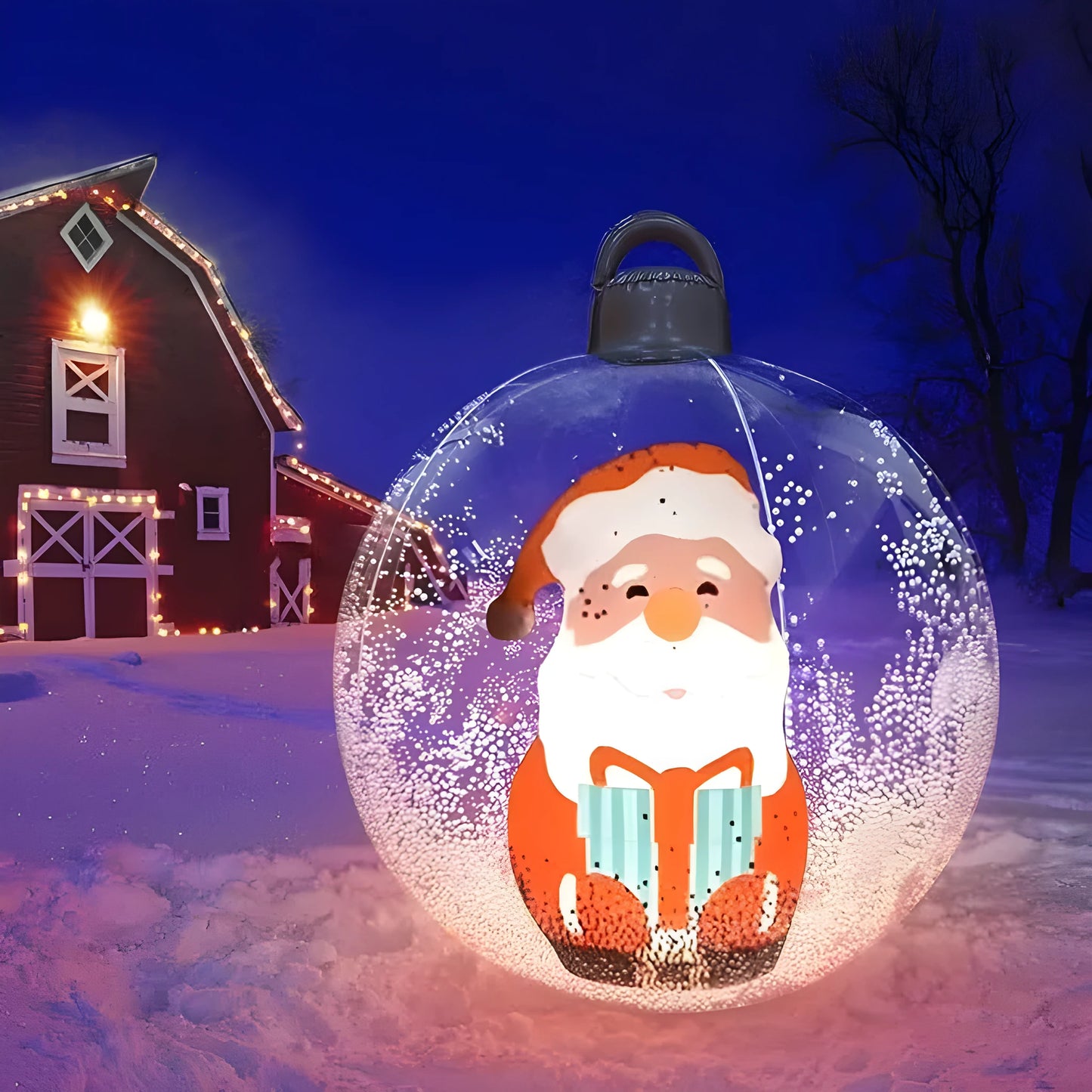Red and white Santa Claus inflatable Christmas ball decoration hanging, approx 60cm in size.