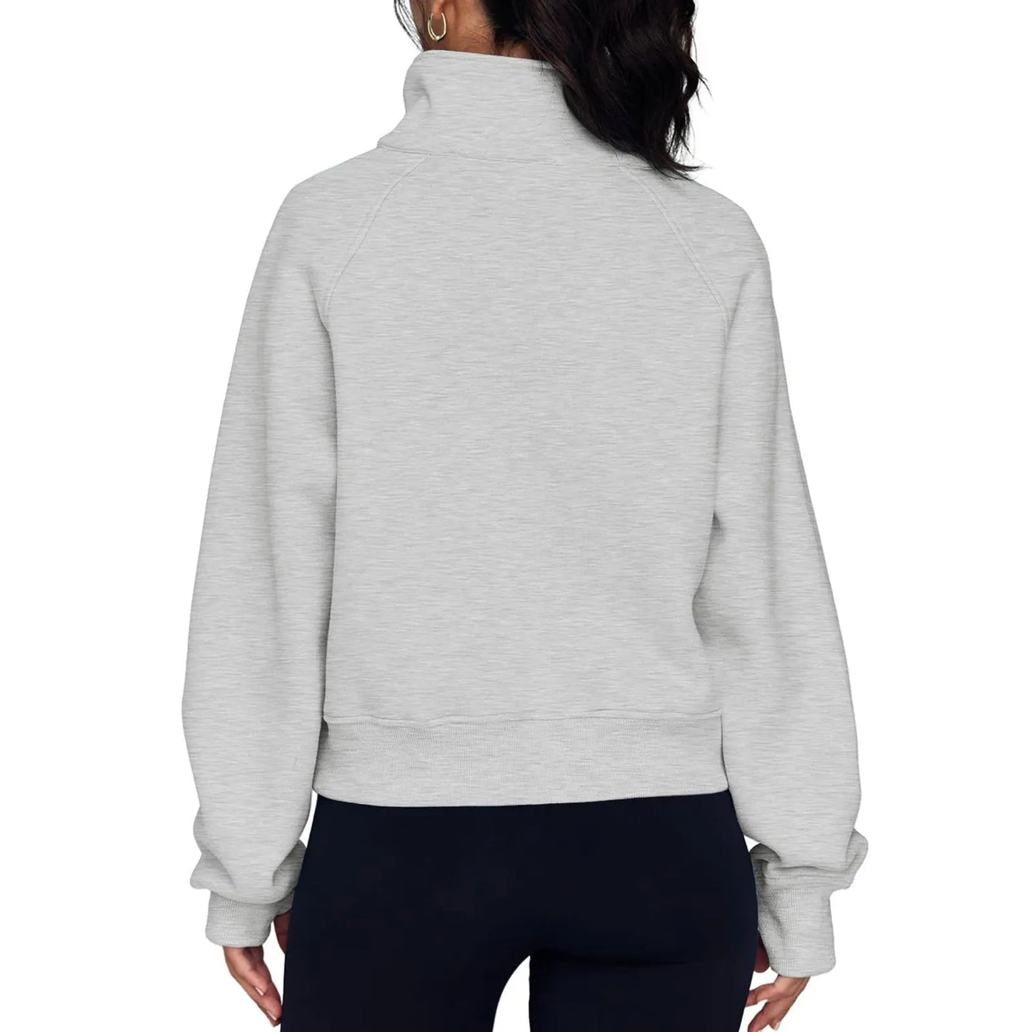 Women's loose lapel fleece-lined sweater in a solid colour with raglan long sleeves.