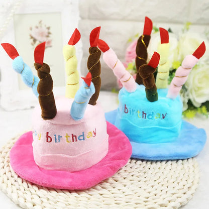 Blue and pink dog birthday hats for toy dogs measuring 21cm wide by 15cm tall