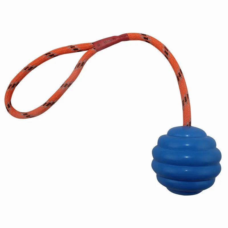 6x30cm multi-colour rubber pet toy ball with rope knot design for dogs