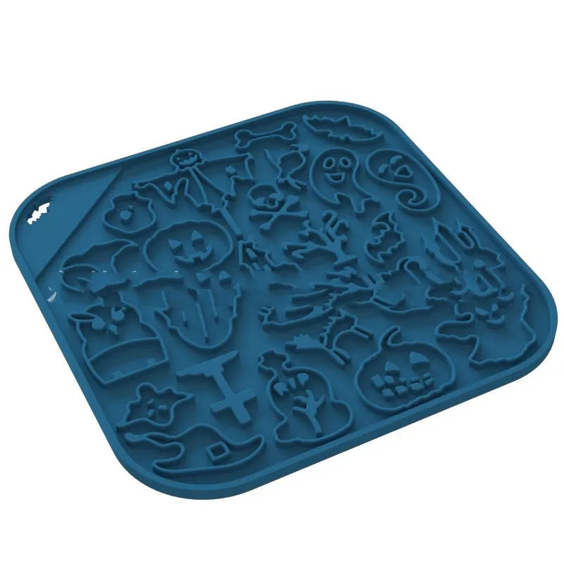 Edible silicone dog slow feeder bowl in multiple geometric shapes with raised interior pattern