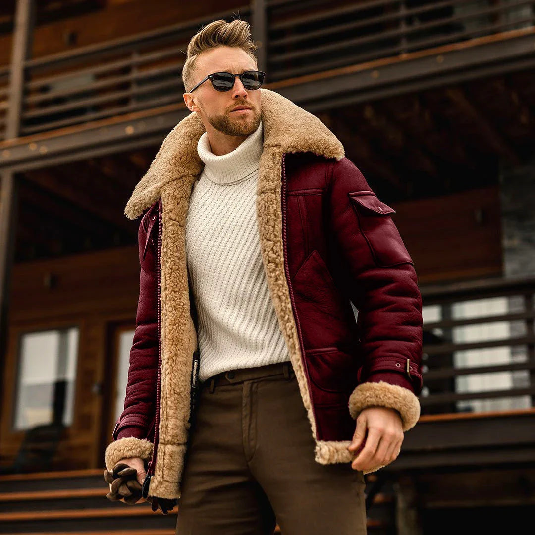 Military-inspired fleece jacket for men, featuring a plush fur collar, multiple pockets, and a range of classic color options.