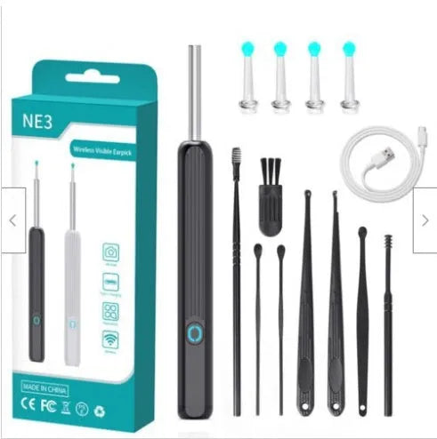 NE3 wireless otoscope ear cleaning kit with camera, LED light, and spoon heads