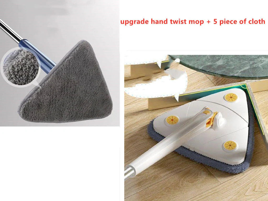 Extendable Triangle Mop with 360° rotatable head for deep cleaning floors, walls, and ceilings