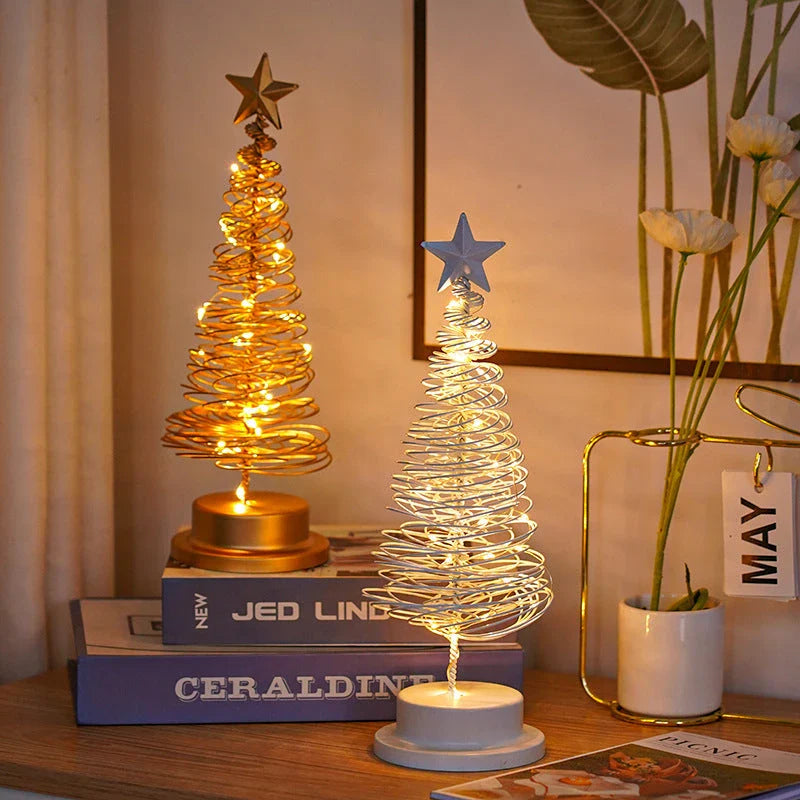 Festive LED Christmas tree lamp with a warm, glowing spiral design made of premium metal materials
