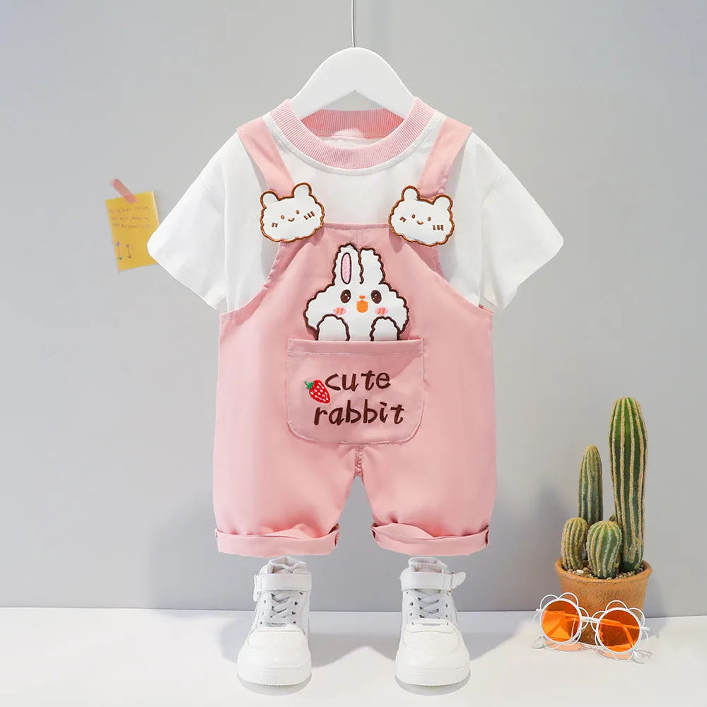 Yellow cotton baby cartoon romper suit with short sleeves and openable straps