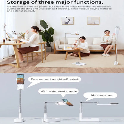Pink floor-standing fill light with telescopic aluminium alloy stand and wireless remote for mobile phone live streaming.