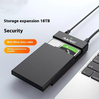 USB 3.0 to SATA external hard drive enclosure for 3.5-inch drives with slide-open cover, data cable, and power adapter