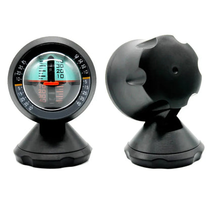 Black vehicle mounted slope meter with adjustable viewing angle for measuring automotive pitch and roll