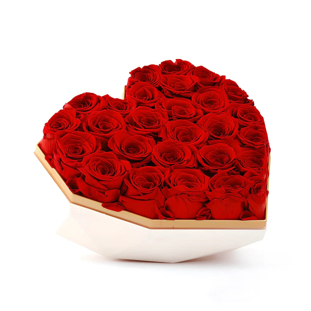 Valentine's Day preserved silk flower gift box in pink with roses, large 25x20x18 cm size for lasting romantic display