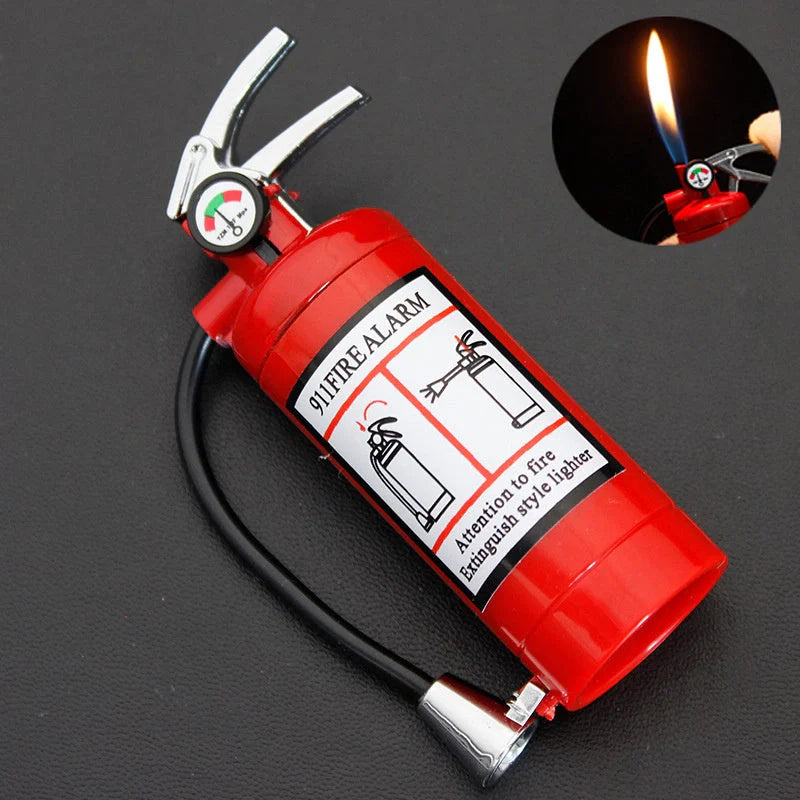 Creative fire extinguisher shaped lighter in red with light, durable alloy construction