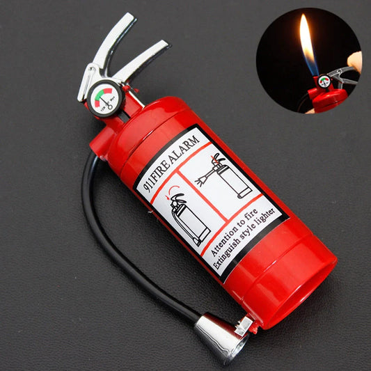Creative fire extinguisher shaped lighter in red with light, durable alloy construction