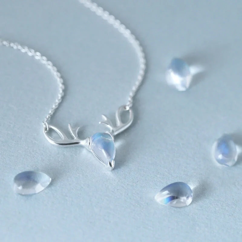 Elegant S925 Elk Moonstone Pendant Necklace for women