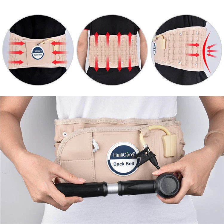 Ergonomic back support belt with adjustable lumbar traction and heat therapy for pain relief