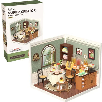 Robotime Rolife DIY Miniature Cafe Building Kit with ambient light set