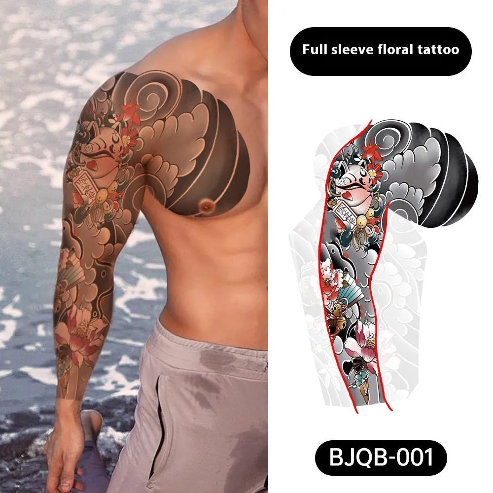 Retro traditional simulation flower arm body sticker sheet, 520mm x 370mm, transfer printing, BJQB pattern options