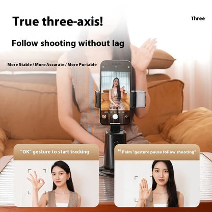 Black desktop smartphone bracket with face tracking camera rotation and LED lighting remote control