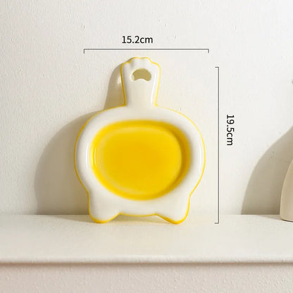 Ceramic cat bowl with shallow design in blue, green, pink, or yellow colour options