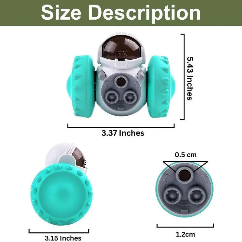 Interactive Dog Treat Dispenser Toy with Self-Balancing Roller for Small Dogs and Cats, Measures 14.1cm x 8.3cm x 11.4cm and Weighs 288g for Mental Stimulation and Slow Feeding
