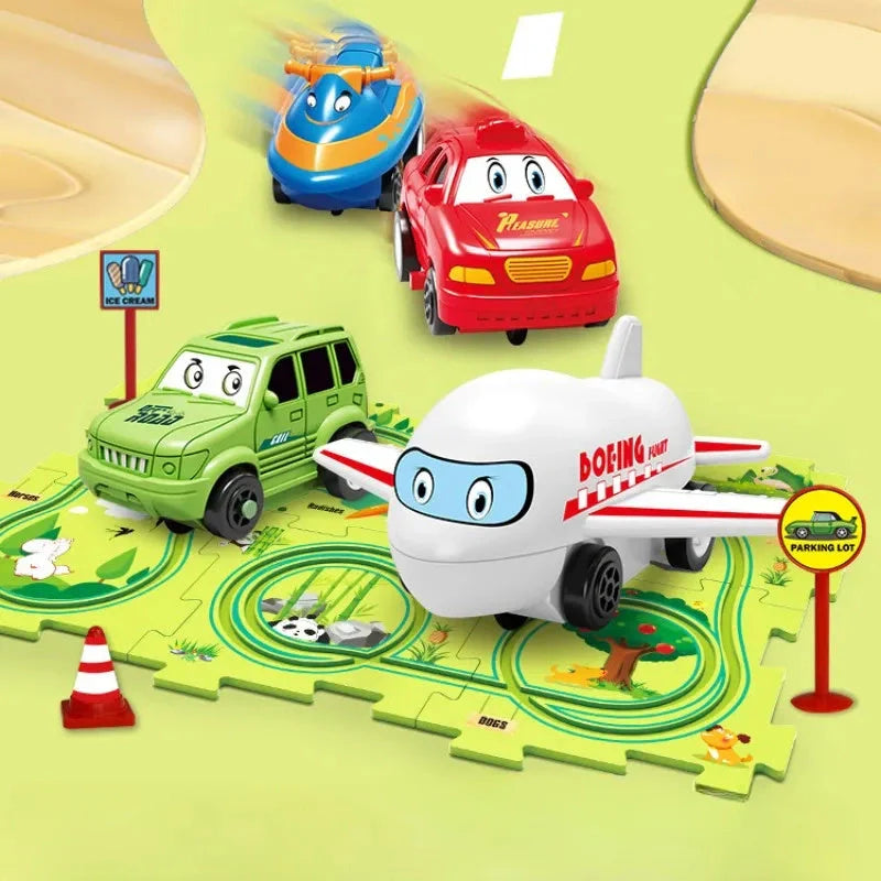 DIY Electric Railroad Speeder Toy with puzzle tracks and automatic car