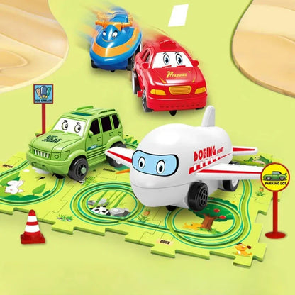 DIY Electric Railroad Speeder Toy with puzzle tracks and automatic car