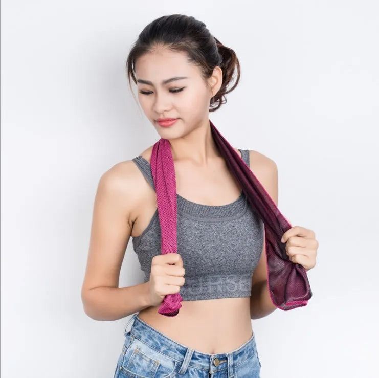 Microfiber sports cooling towel in various colours showing 30x100cm dimensions