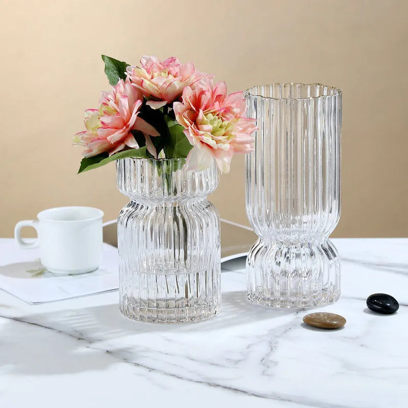 Glass vase handmade with electroplated lining and gold edge trim available in chrysanthemum grey, chrysanthemum purple, chrysanthemum green, and transparent colours for modern home decoration centrepiece on dining table or living room display