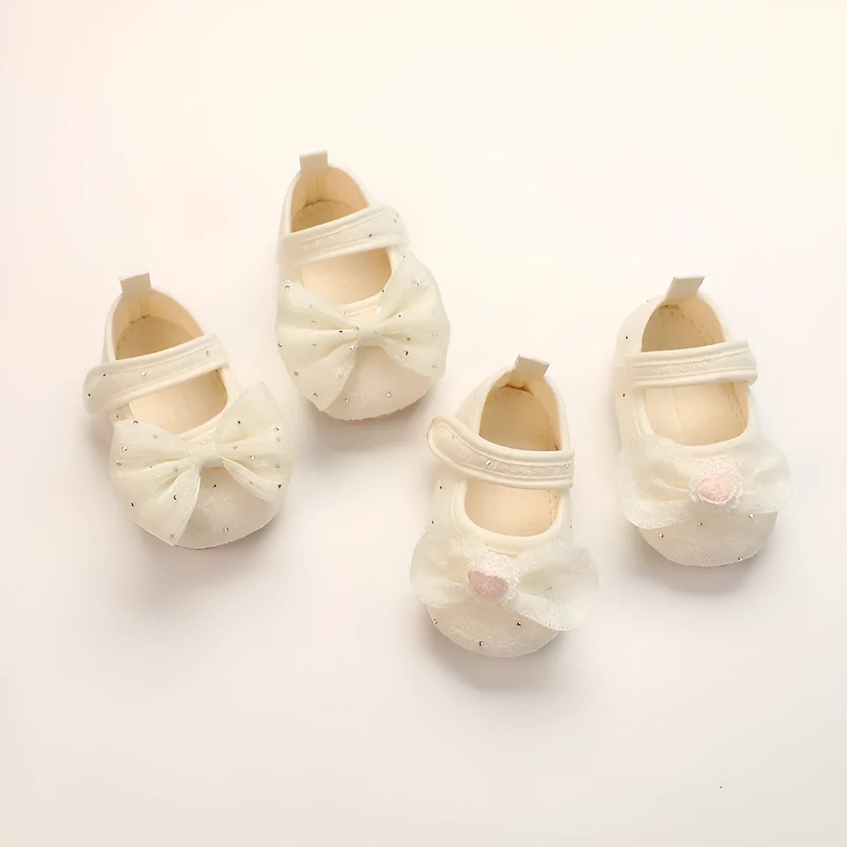 Baby princess shoes with bow, cotton cloth upper, non-slip soft bottom, Velcro fastening, 11-13cm