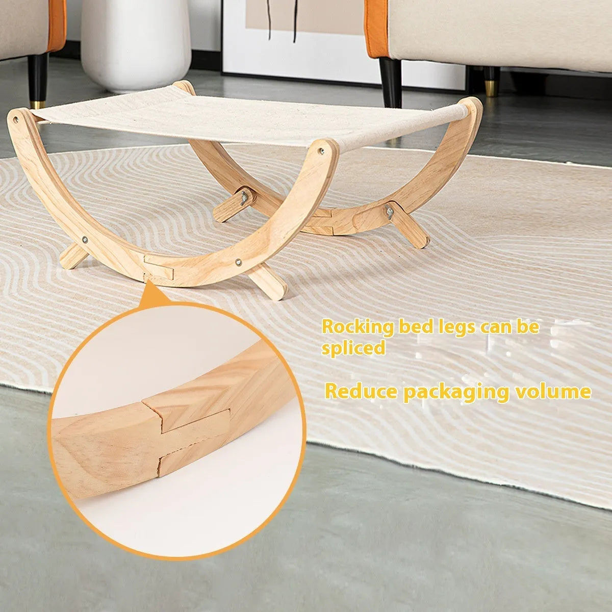 Solid wood cat shaker hammock bed measuring 55cm with foldable frame